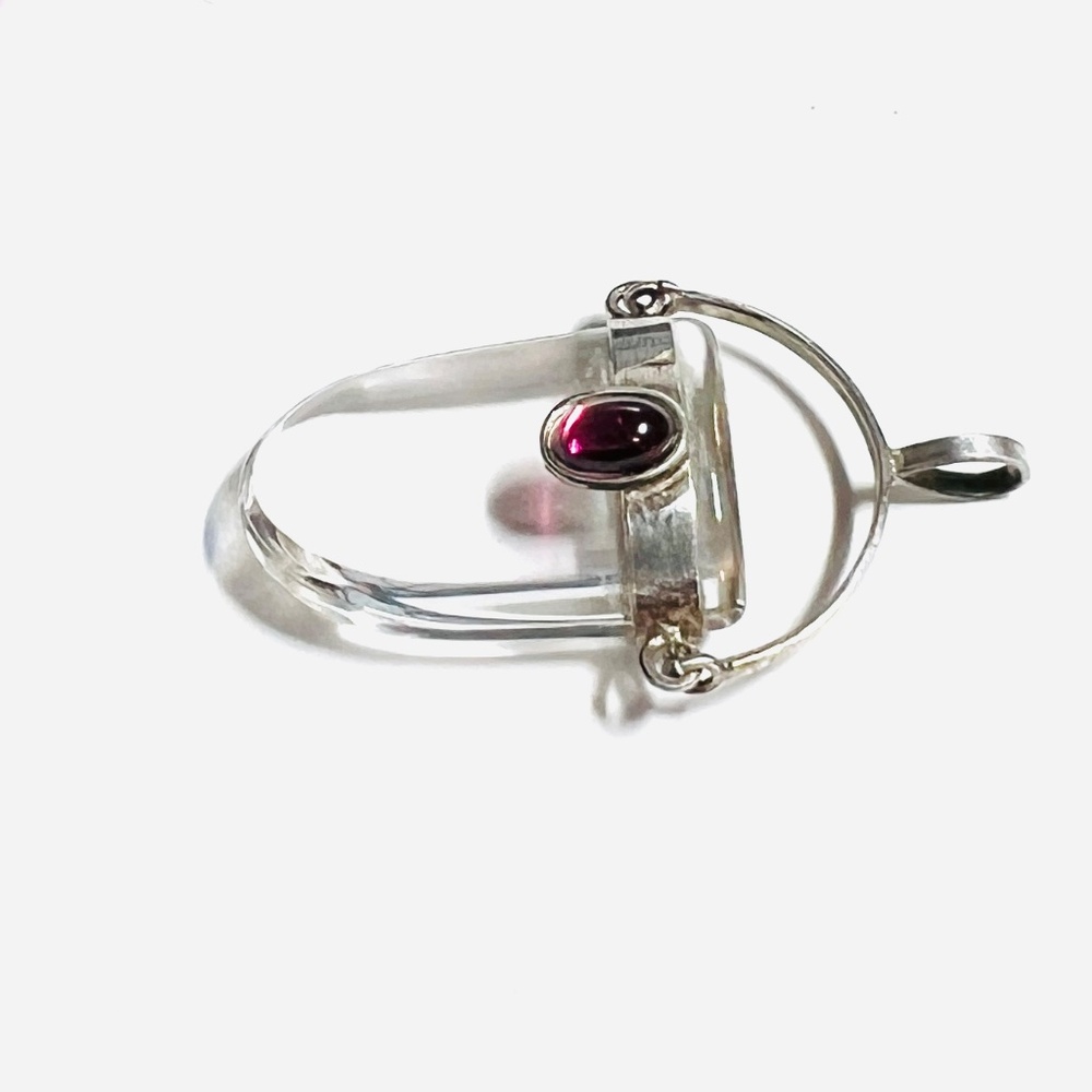 Crystal Quartz Pendant, Sterling Silver & Garnet Cabochon, Talisman, Boho - Picture 2 of 9